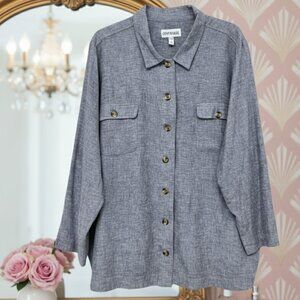 CENTIGRADE* BLUE LINEN BLEND*BUTTON DOWN BLOUSE SHACKET*SIZE:3X